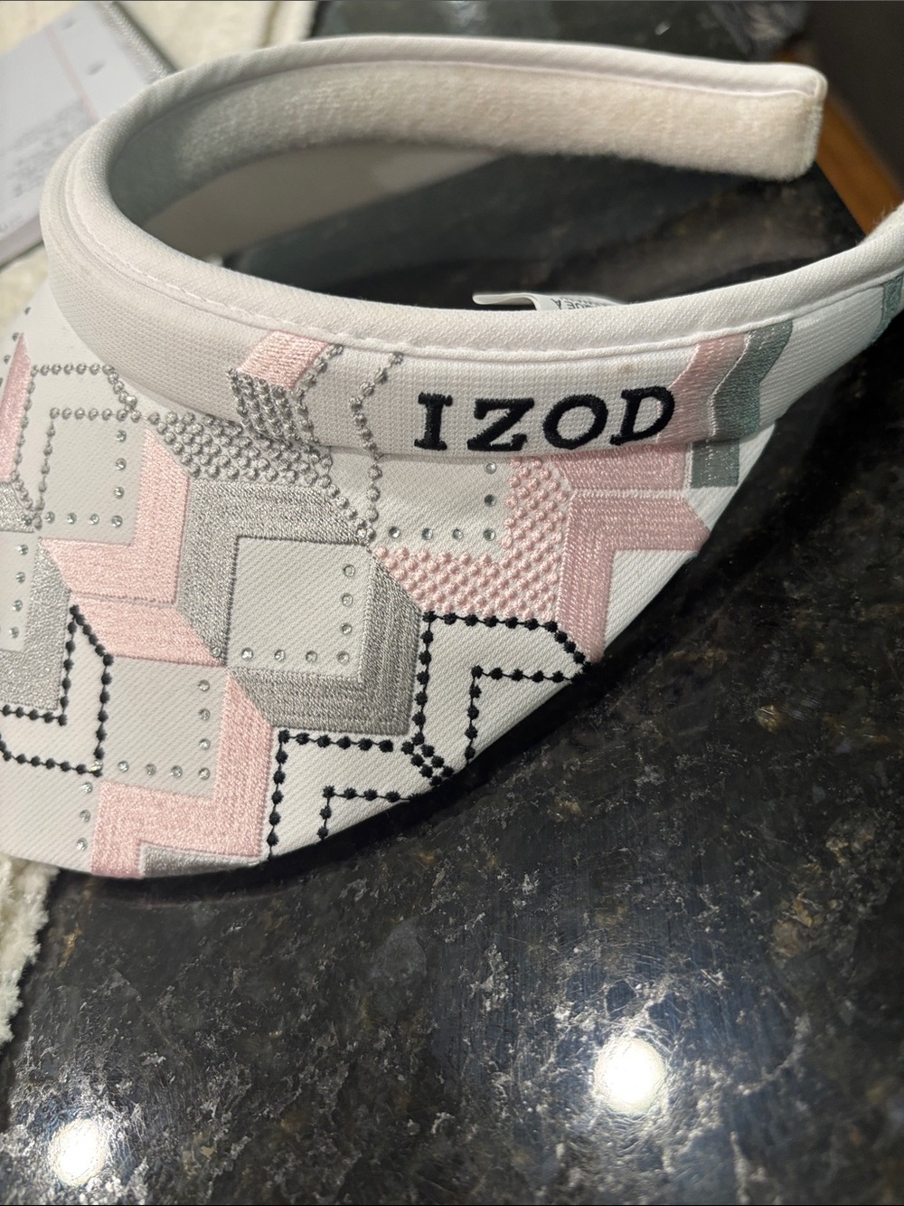 Izod White Visor with Pink, Silver & Black Geometric Embroidery - Picture 3 of 3